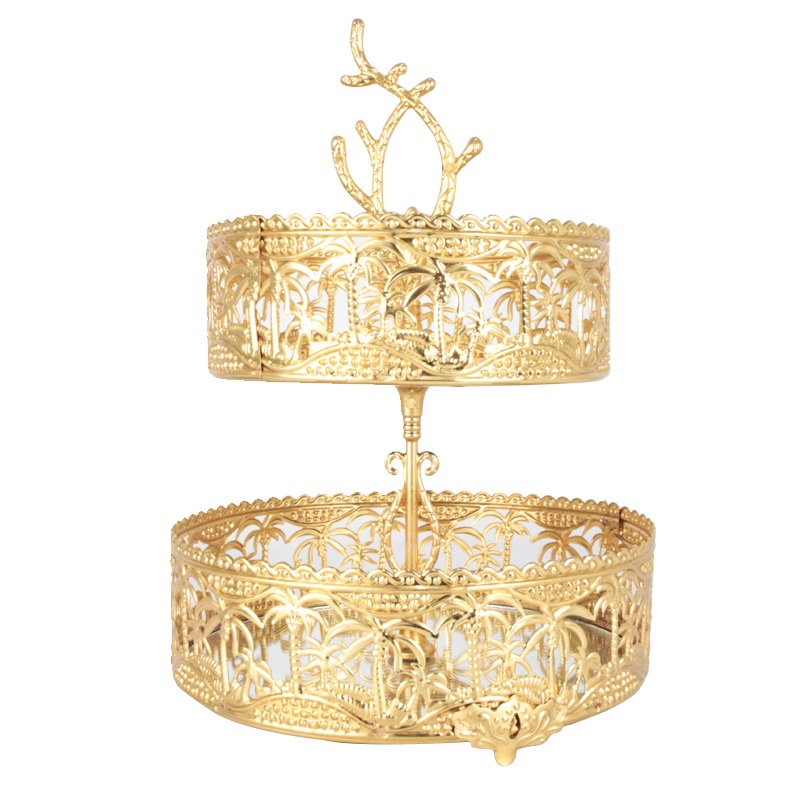 PLATEAU DECO PRESENTATION METAL ROND MODELE OR 19X15X28 CM