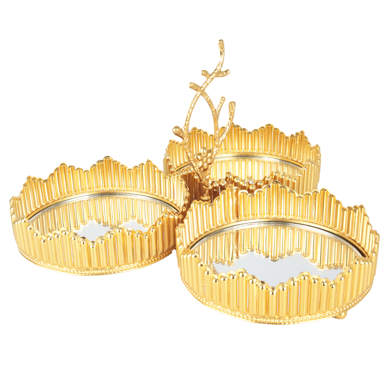 PRESENTOIR DECO METAL 3 COMPARTIMENTS 26X26X14 CM MODELE OR