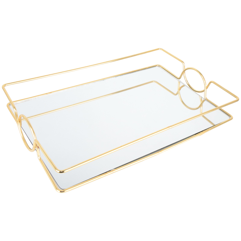 PLATEAU DECO METAL AVEC POIGNEE 42X27X5 CM MODELE OR 