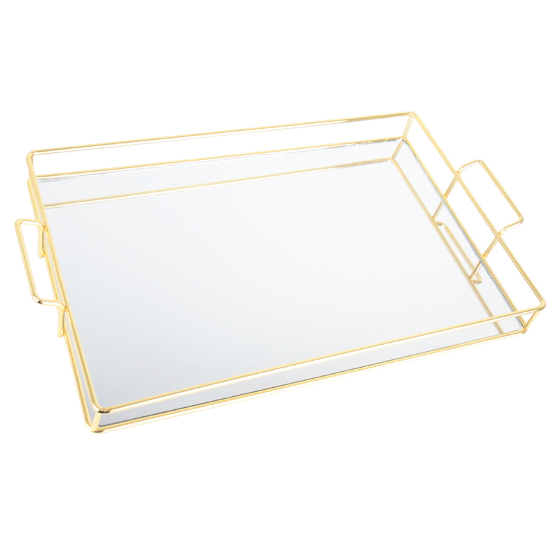 PLATEAU DECO METAL AVEC POIGNEE 42X27X4 CM MODELE OR 