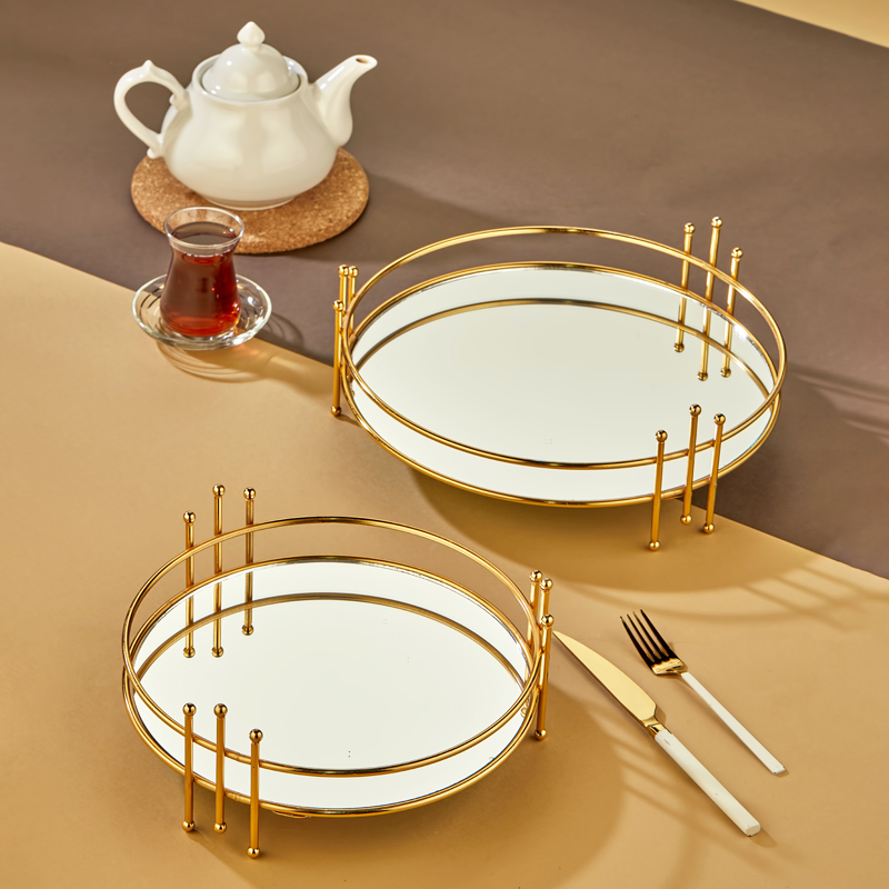 SET 2 PLATEAU DECO METAL 24 CM / 33 CM MODELE OR 