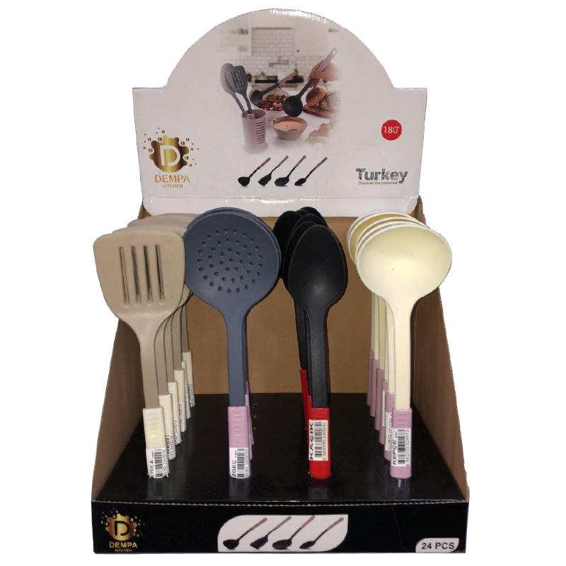 1 PIECE MIX CUILLERE/SPATULE/LOUCHE COULEURS NOIR/ROSE/BEIGE/JAUNE