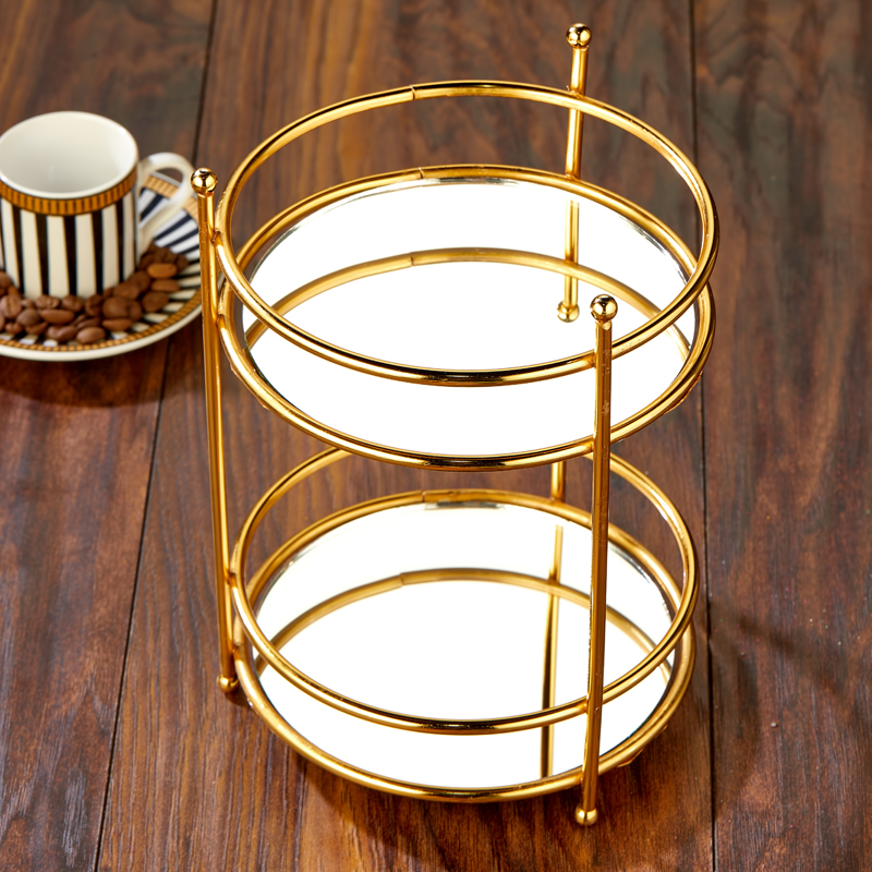 PRESENTOIR ROND 2 NIVEAUX DECO METAL 15X21 CM MODELE OR 