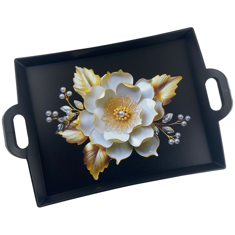PLATEAU DECO PLASTIQUE AVEC POIGNEE MIX NOIR / BLANC
