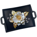 PLATEAU DECO PLASTIQUE AVEC POIGNEE MIX NOIR / BLANC