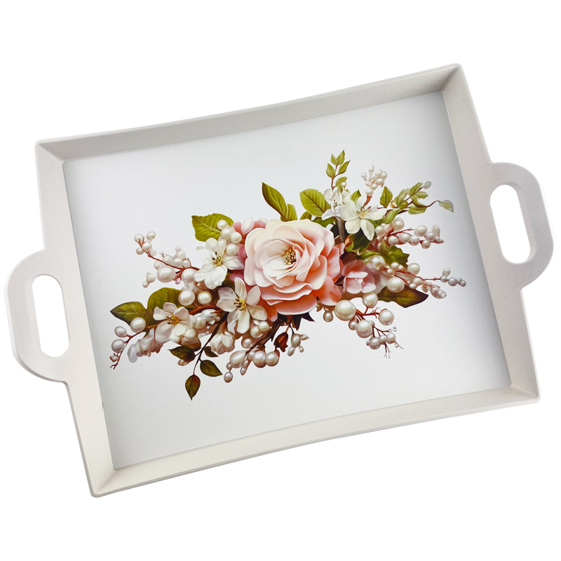 PLATEAU DECO PLASTIQUE AVEC POIGNEE MIX NOIR / BLANC