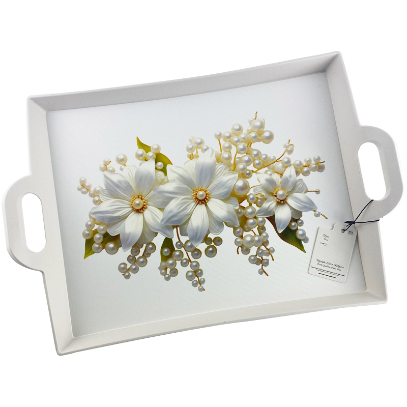 PLATEAU DECO PLASTIQUE AVEC POIGNEE MIX NOIR / BLANC