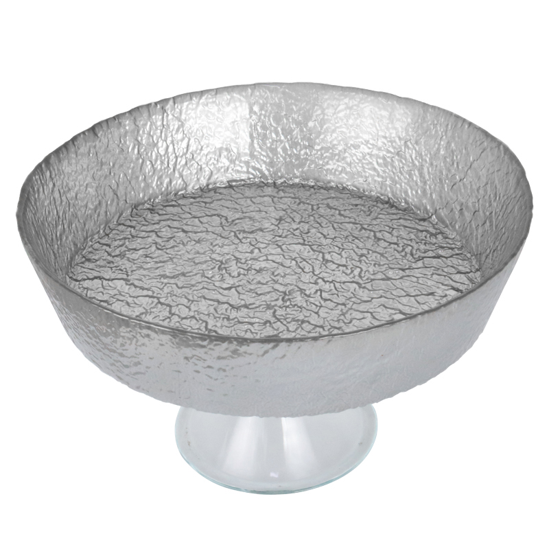 BOL DECO EN VERRE AVEC PIED EN VERRE 23X12 CM MODELE ARGENT