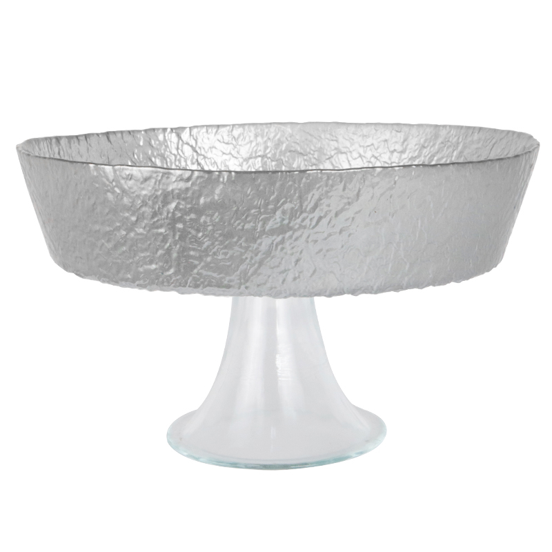 BOL DECO EN VERRE AVEC PIED EN VERRE 23X12 CM MODELE ARGENT