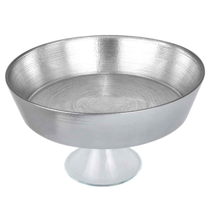 BOL DECO EN VERRE AVEC PIED EN VERRE 23X12 CM MODELE ARGENT