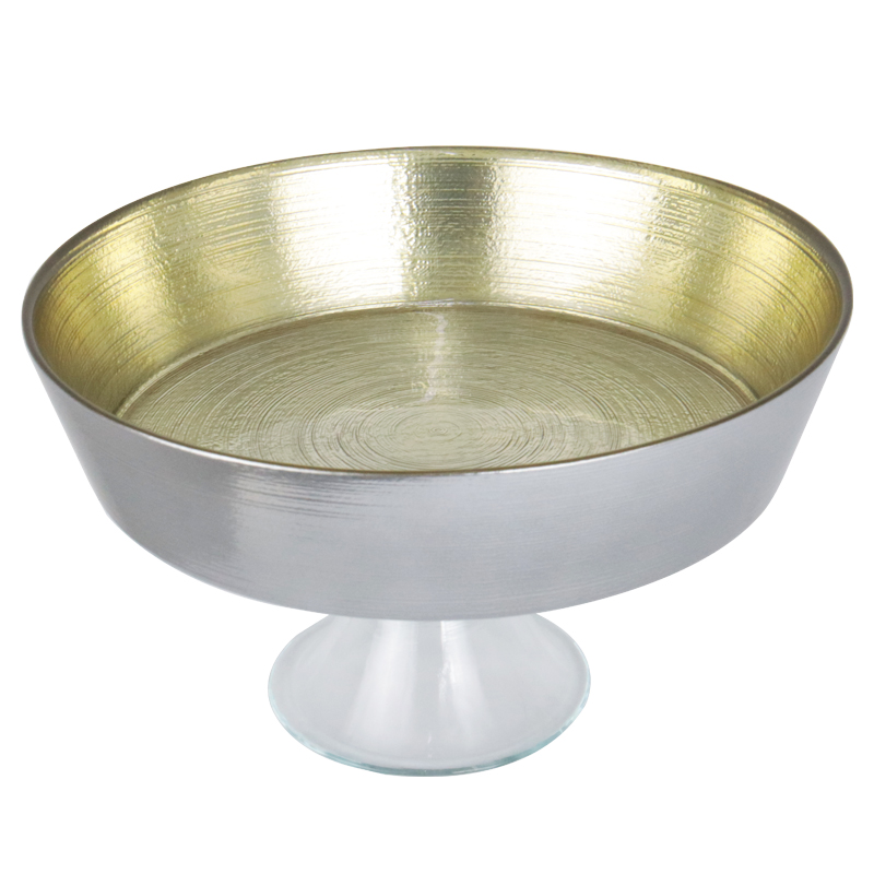 BOL DECO EN VERRE AVEC PIED EN VERRE 23X12 CM MODELE OR 