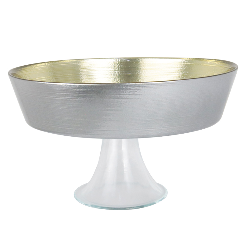 BOL DECO EN VERRE AVEC PIED EN VERRE 23X12 CM MODELE OR 
