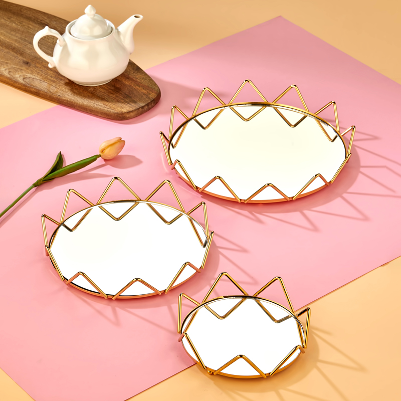 SET 3 PLATEAUX DECO METAL ROND 20 CM / 25 CM / 30 CM MODELE OR 