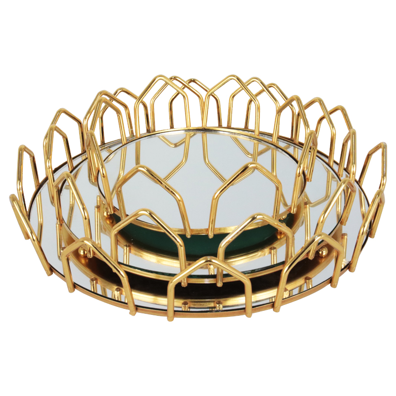 SET 3 PLATEAUX DECO METAL ROND 20 CM / 25 CM / 30 CM MODELE OR 