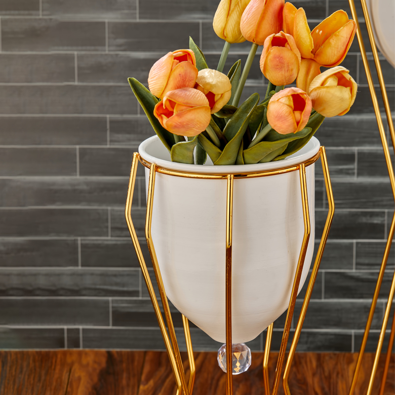 SET 2 POTS DE FLEUR DECO METAL 48X18X18 // 65X18X18 CM MODELE OR 