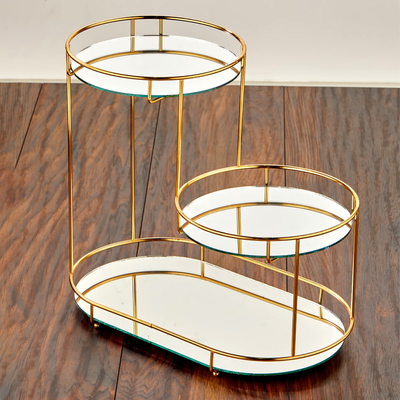 PRESENTOIR DECO METAL 3 NIVEAUX 38X21X34 CM MODELE OR 
