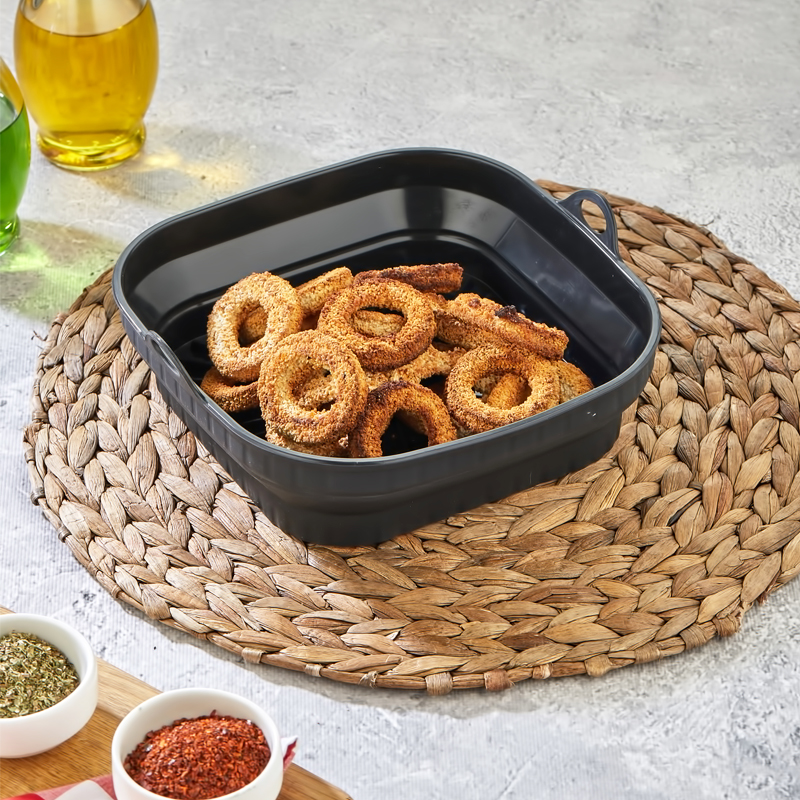 MOULE POUR AIR FRYER EN SILICONE 20X20X6 CM COULEUR GRIS/ROUGE/VERT/ROSE