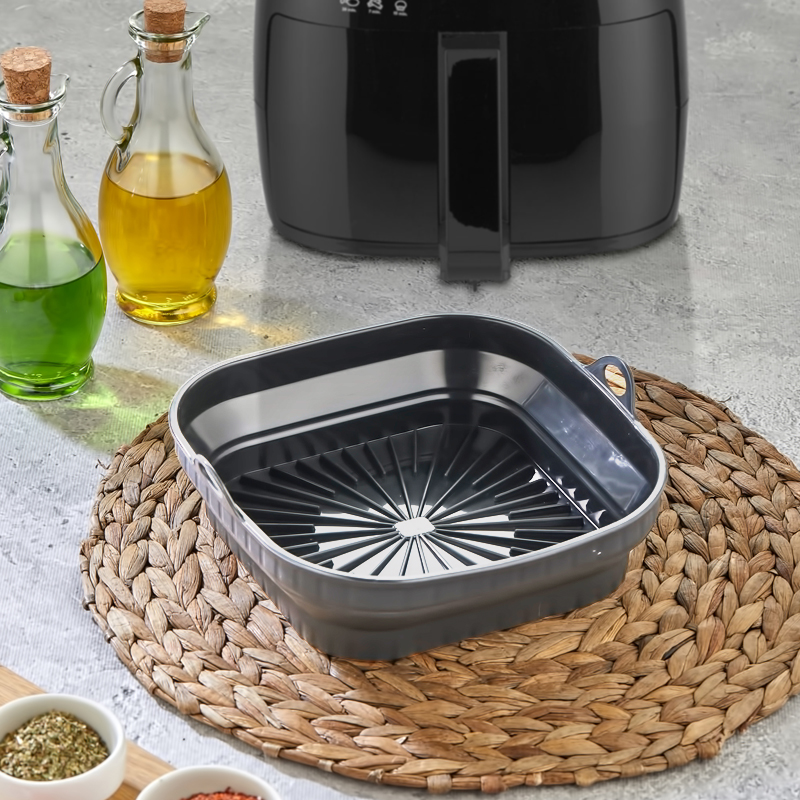 MOULE POUR AIR FRYER EN SILICONE 20X20X6 CM COULEUR GRIS/ROUGE/VERT/ROSE