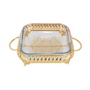 PLATEAU DECO METAL AVEC PLAT A FOUR EN VERRE 31X23X8 CM 