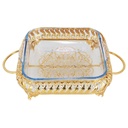 PLATEAU DECO METAL AVEC PLAT A FOUR EN VERRE 36X28X8 CM 