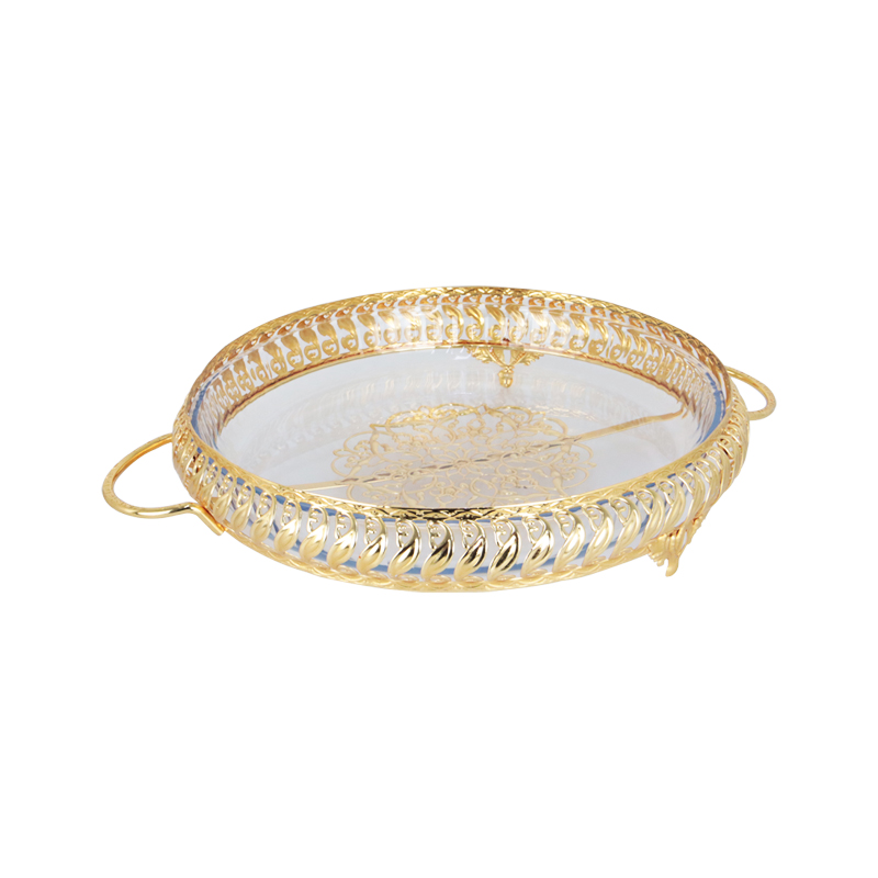PLATEAU DECO METAL AVEC PLAT A FOUR EN VERRE 32X25X8 CM 