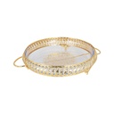 PLATEAU DECO METAL AVEC PLAT A FOUR EN VERRE 32X25X8 CM 