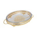 PLATEAU DECO METAL AVEC PLAT A FOUR EN VERRE 33X18X8 CM 