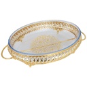 PLATEAU DECO METAL AVEC PLAT A FOUR EN VERRE 42X24X8 CM 