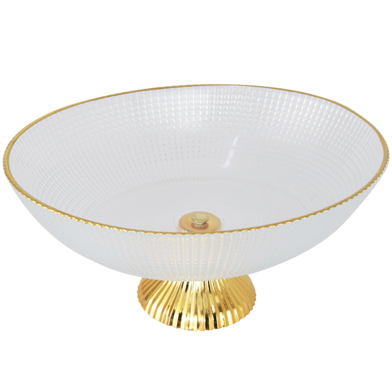 BOL DECO EN VERRE AVEC PIED 22X19X10 CM TRANSPARENT AVEC BORDS DORES