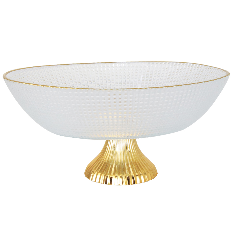 BOL DECO EN VERRE AVEC PIED 22X19X10 CM TRANSPARENT AVEC BORDS DORES