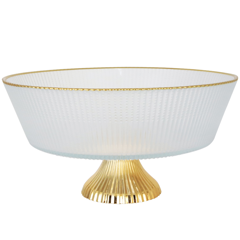 BOL DECO EN VERRE AVEC PIED 22X11 CM TRANSPARENT AVEC BORDS DORES