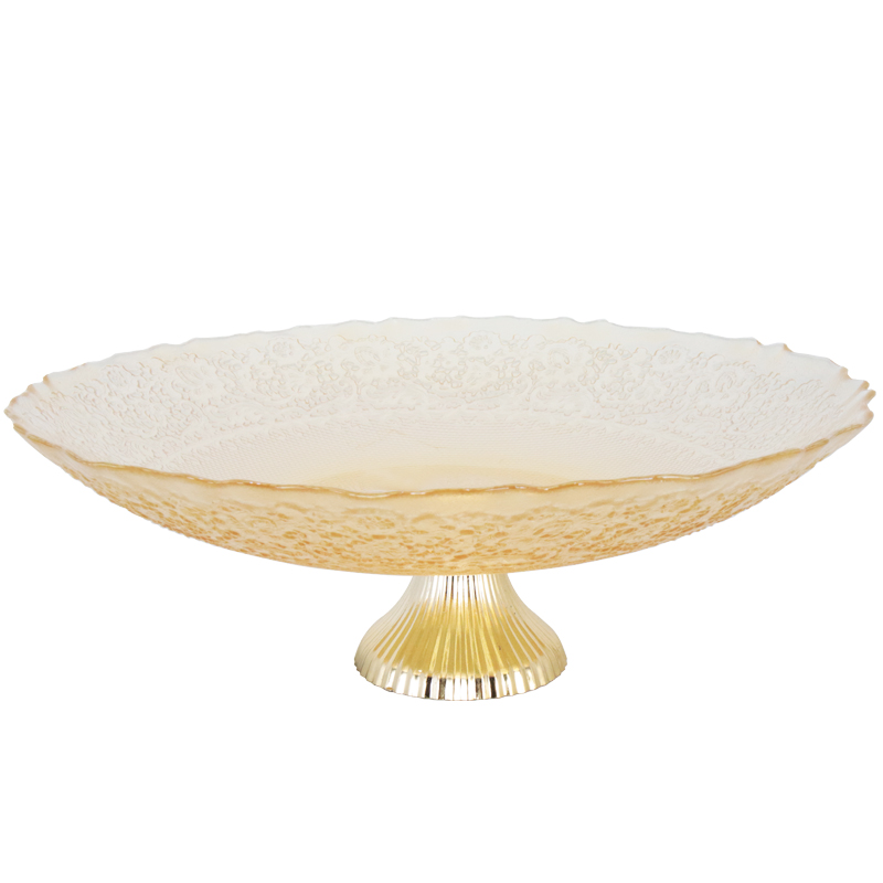 BOL DECO EN VERRE AVEC PIED METAL 33X14 CM TRANSPARENT AMBRE