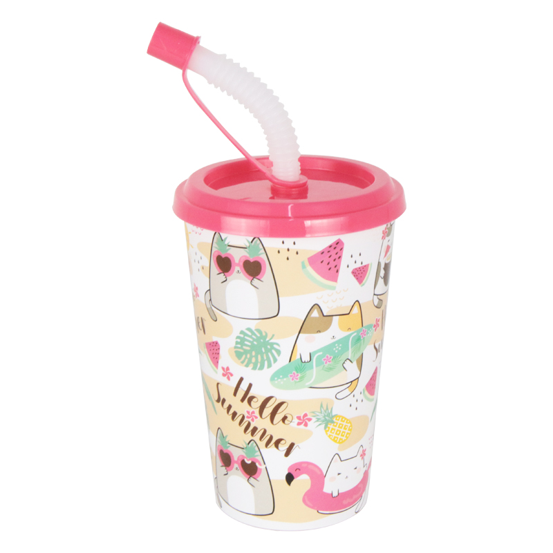 GOBELET ENFANT 400 CC AVEC PAILLE COULEURS MIX 
