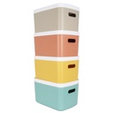BOITE DE RANGEMENT AVEC COUVERCLE 16X24X14 CM MIX GRIS/BLANC/ROSE/CREME