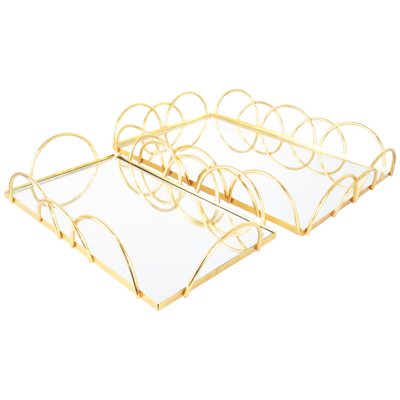 SET 2 PLATEAUX DECO METAL 40X27 CM / 34X21 CM MODELE OR 