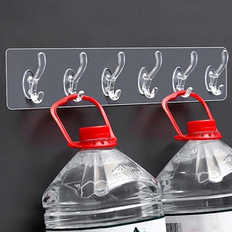 PORTE MANTEAU ADHESIF 5 POSITIONS 30X17 CM TRANSPARENT