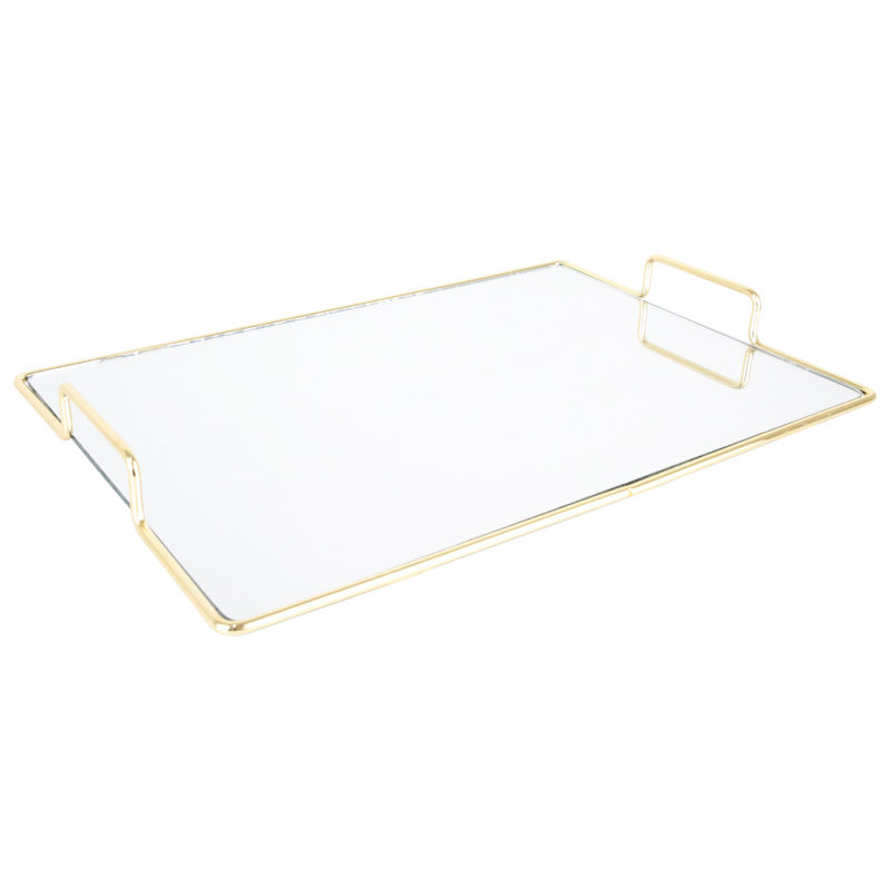 PLATEAU DECO METAL AVEC POIGNEE 37X25 CM MODELE OR 