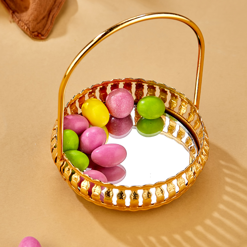 MINI PLATEAU DECO METAL 10 CM AVEC POIGNEE MODELE OR
