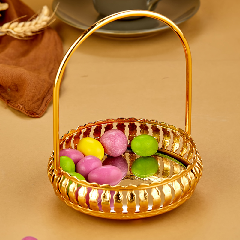 MINI PLATEAU DECO METAL 10 CM AVEC POIGNEE MODELE OR