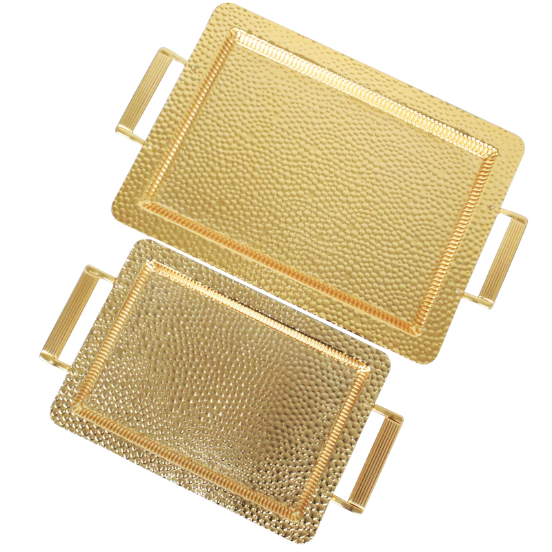 SET 2 PLATEAUX DECO METAL RECTANGULAIRE 44X33 CM / 35 X 26 CM MODELE OR 