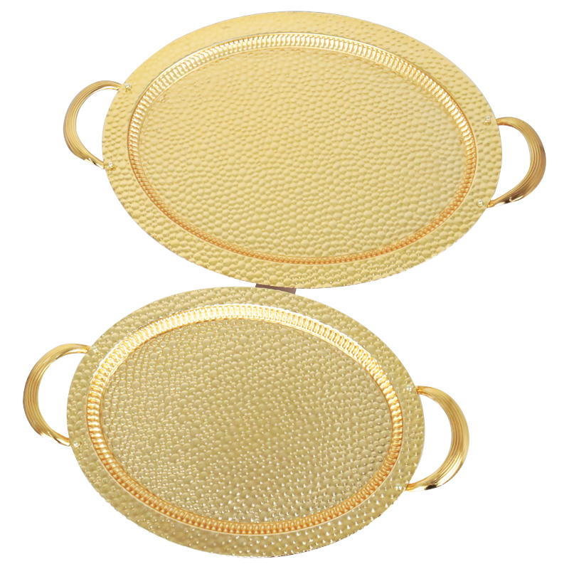 SET 2 PLATEAUX DECO METAL OVAL 45X35 CM / 37 X 27 CM MODELE OR 