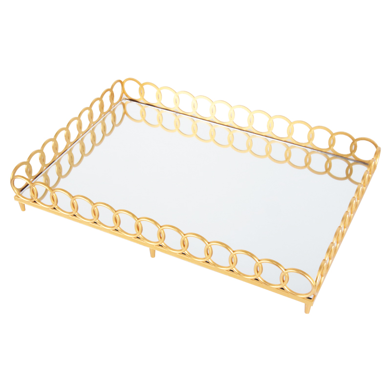 PLATEAU DECO ECO PLASTIQUE AVEC MIRROIR 40X27 CM MODELE OR