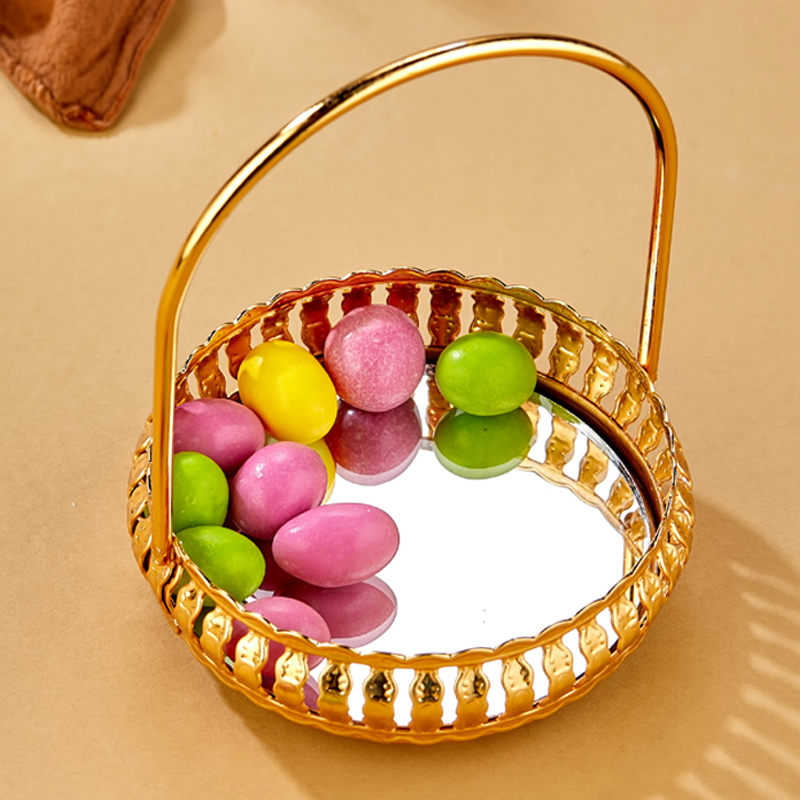 PLATEAU DECO METAL 12 CM AVEC POIGNEE MODELE OR