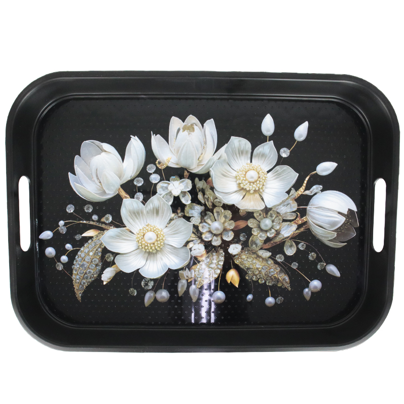 PLATEAU DECO PLASTIQUE LUXE 35X25 CM MIX BLANC / NOIR