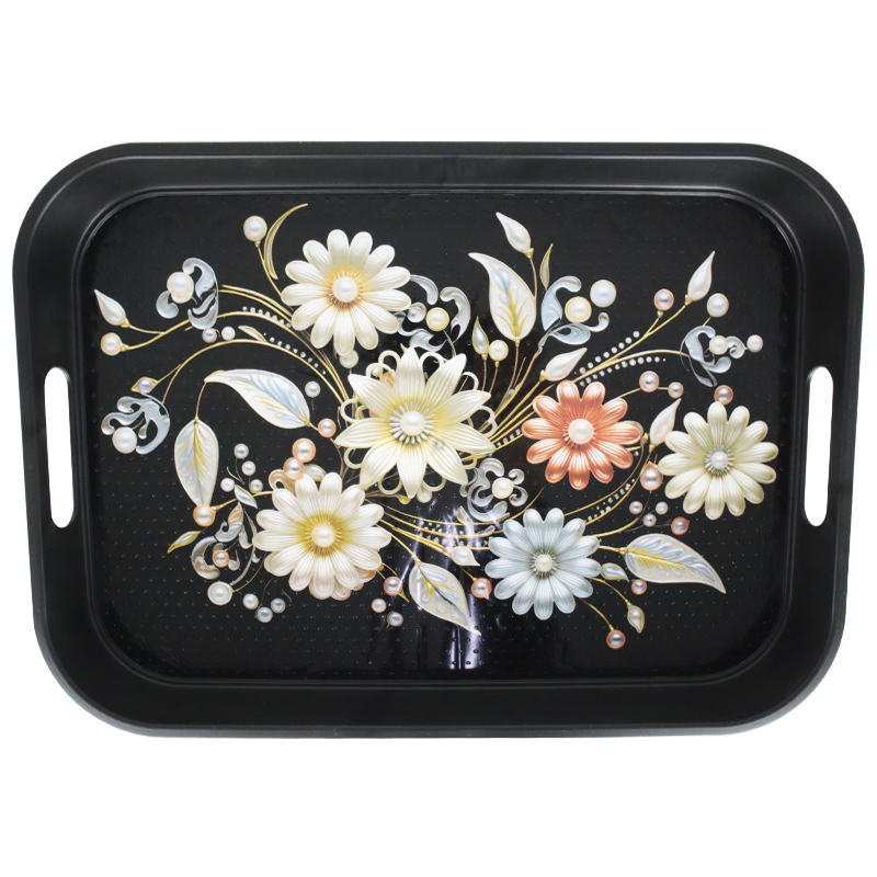 PLATEAU DECO PLASTIQUE LUXE 35X25 CM MIX BLANC / NOIR