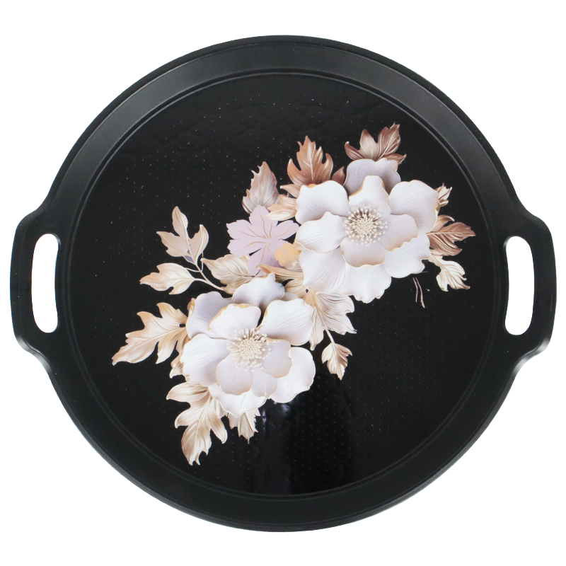 PLATEAU DECO PLASTIQUE LUXE 32 CM MIX BLANC / NOIR