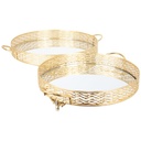 SET 2 PLATEAUX DECO METAL ROND AVEC POIGNEE. 30 CM / 35 CM MODELE OR
