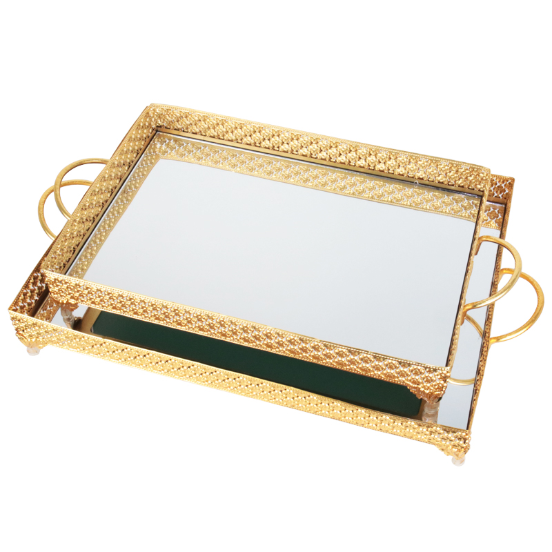 SET 2 PLATEAUX DECO METAL RECTANGULAIRE 37X24 / 43X31 CM MODELE OR
