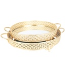 SET 2 PLATEAUX DECO METAL ROND AVEC POIGNEE. 30 CM / 35 CM MODELE OR