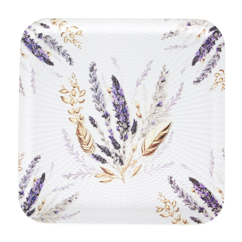 PLATEAU DECO PLASTIQUE CARRE 33X33 CM COULEUR BLANC DESIGN MIX